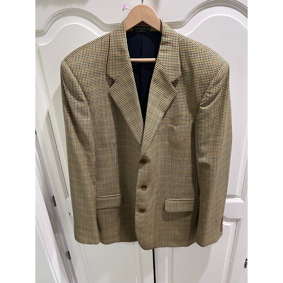 DALCOS Made in Italy 100% Wool Blazer Jacket Check Plaid Brown Navy 50R - Picture 8 of 14